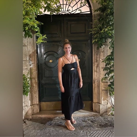 Jason Wu Black Linen Cut Out wooden Bead Strap  Midi Dress size Small - Picture 2 of 11